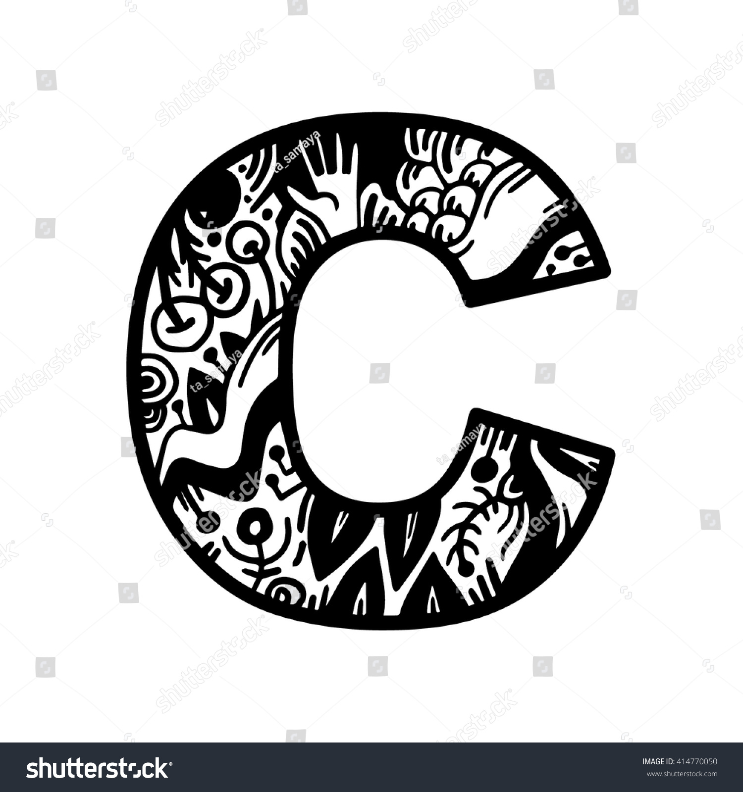 Coloring Book Page Alphabet Letter C Stock Vector
