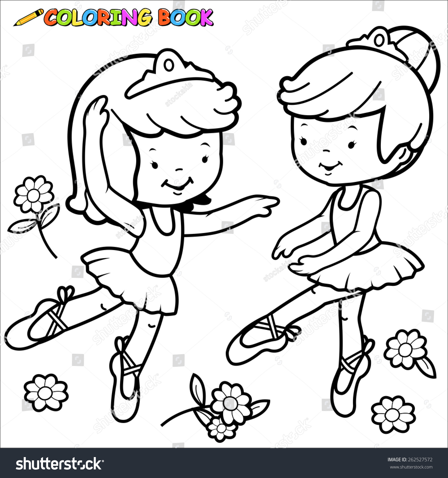 Coloring Book Page Ballerina Girls Dancing. Vector Illustration Of A ...