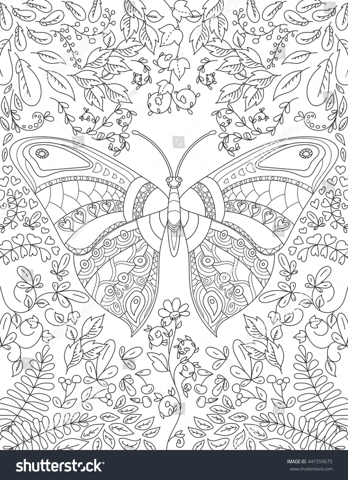 Coloring Book Page Adult Butterfly Flowers Stock Vector (Royalty Free ...