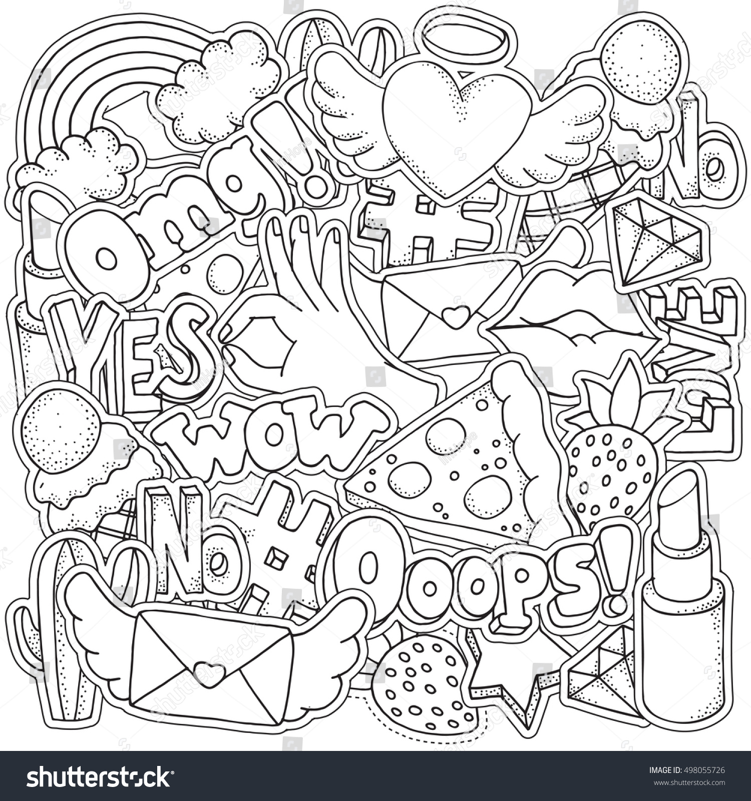 Download Coloring Book Page Adult Fashion Patch Stock Vector 498055726 - Shutterstock