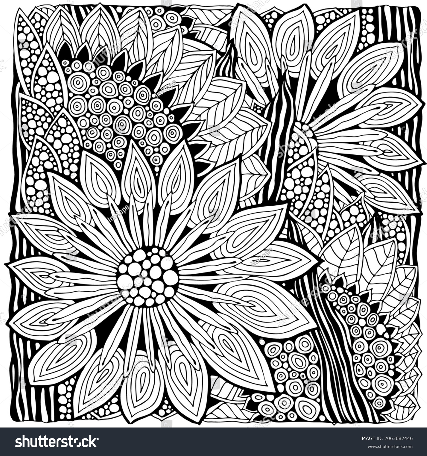 Coloring Book Page Flowers Leaves Zentangle Stock Vector (Royalty Free ...