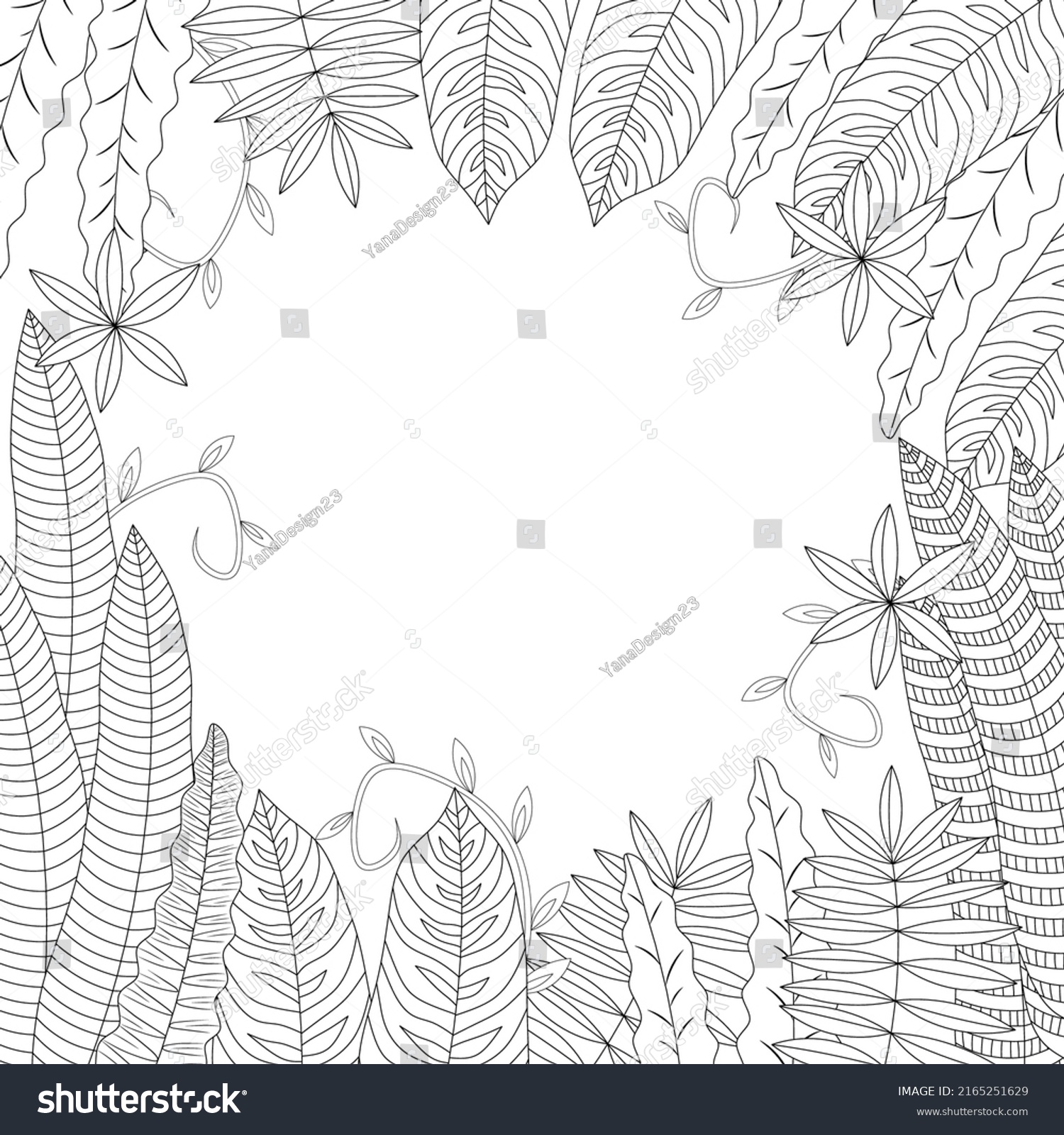 Coloring Book Page Frame Plants Cute Stock Vector (Royalty Free ...