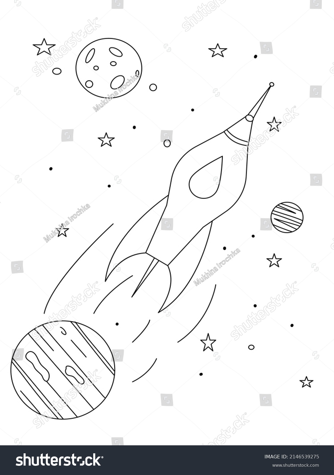 Coloring Book Rocket Space Illustration Vector Stock Vector (Royalty ...