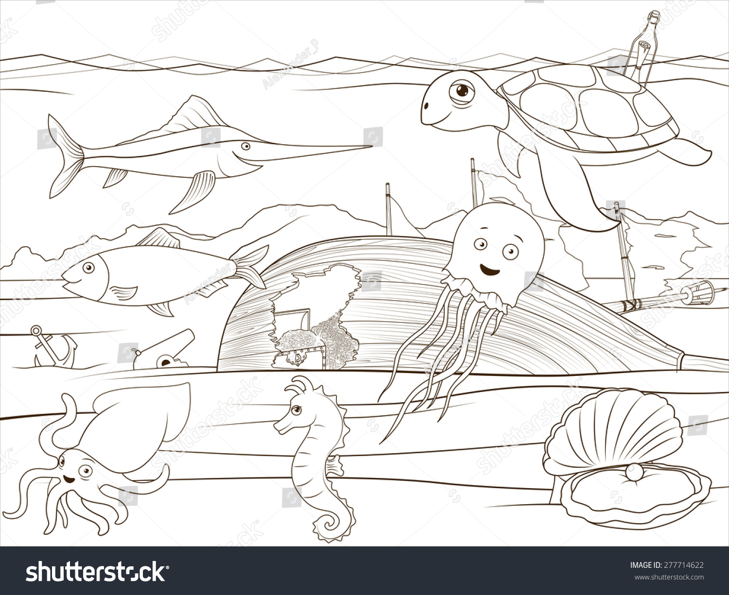 Coloring Book Sea Life Cartoon Educational Stock Vector 277714622 ...