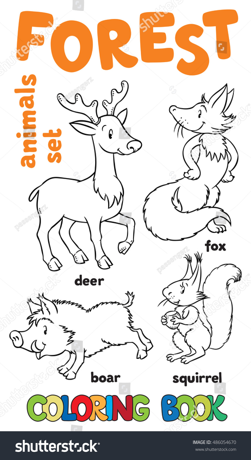 Coloring Book Set Funny Fox Squirrel Image Vectorielle 486054670  Shutterstock