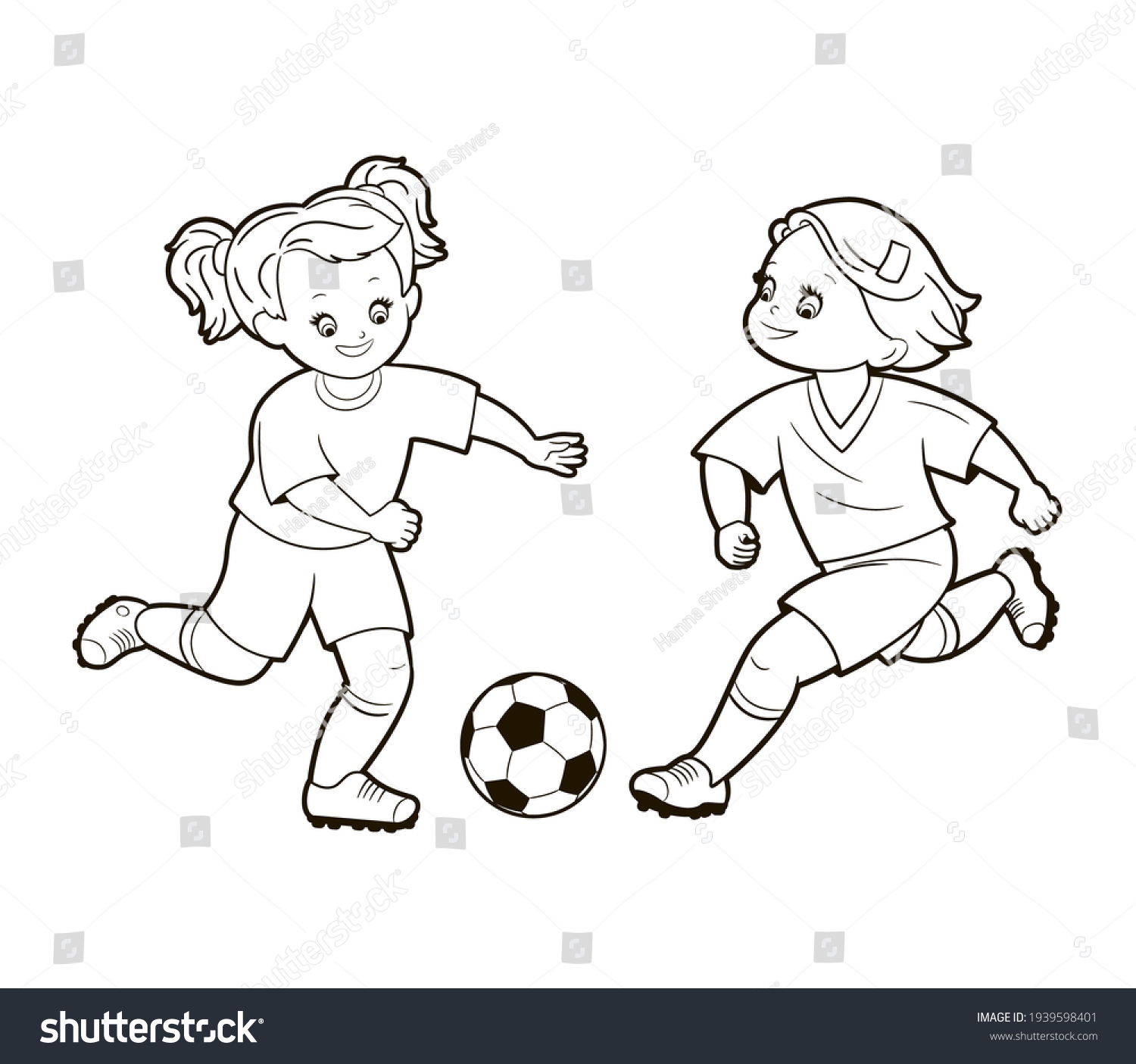 Coloring Book Teenage Girls Playing Soccer Stock Vector (Royalty Free ...