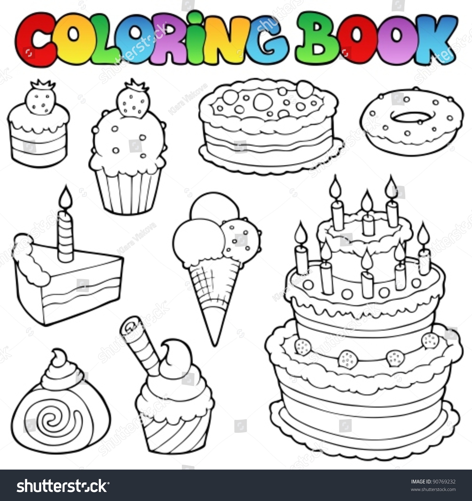 Coloring Book Various Cakes 1 - Vector Illustration. - 90769232 ...