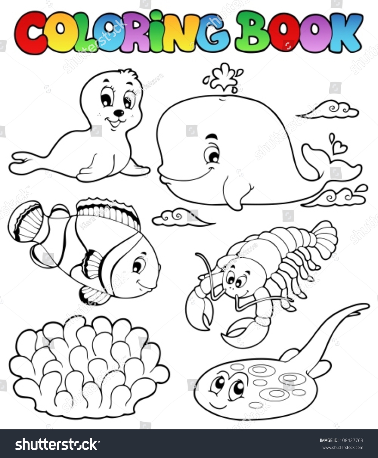 Download Coloring Book Various Sea Animals 3 Stock Vector Royalty Free 108427763