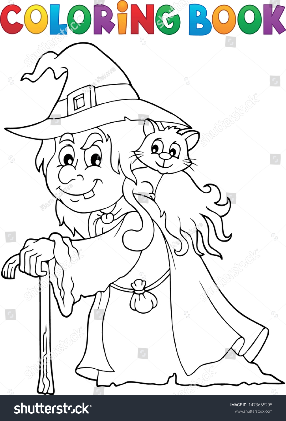 Coloring Book Witch Cat Topic 1 Stock Vector (Royalty Free) 1473655295 ...