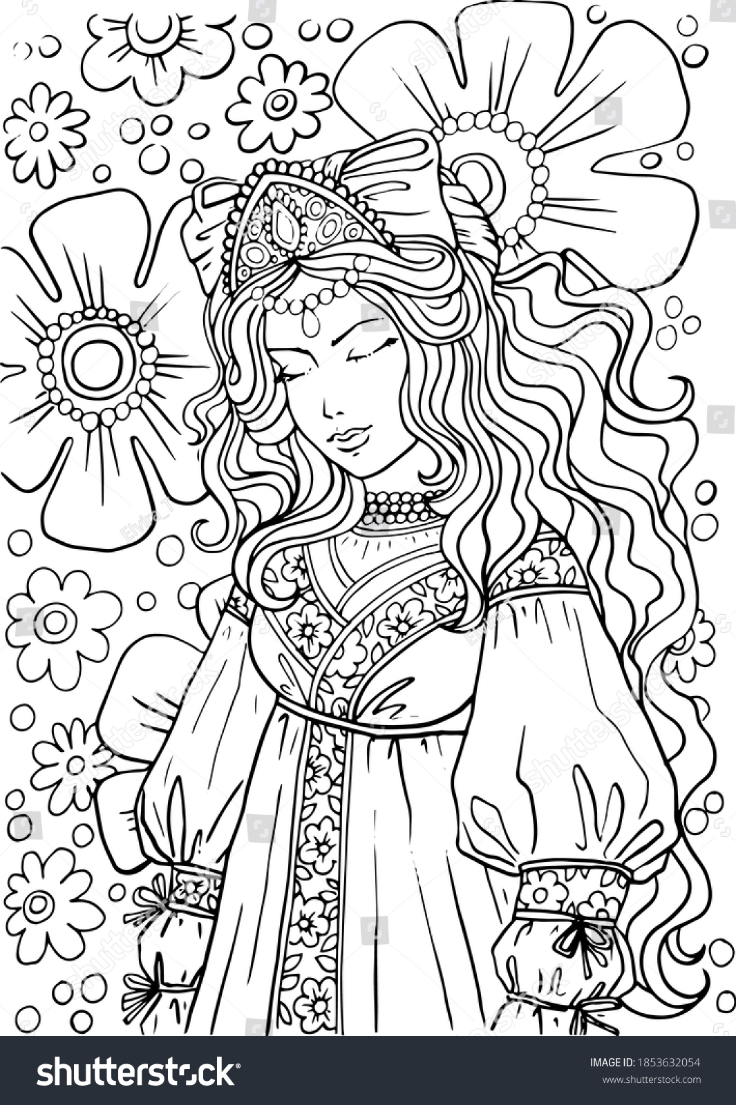 Coloring Book Beautiful Girl Slavic Folk Stock Vector (Royalty Free ...