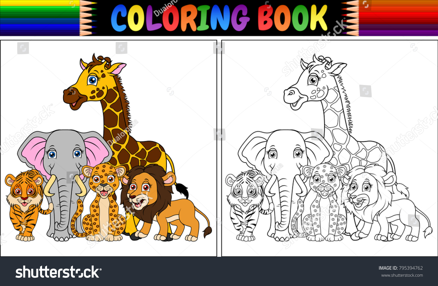 Download Coloring Book Cute African Animals Stock Vector Royalty Free 795394762