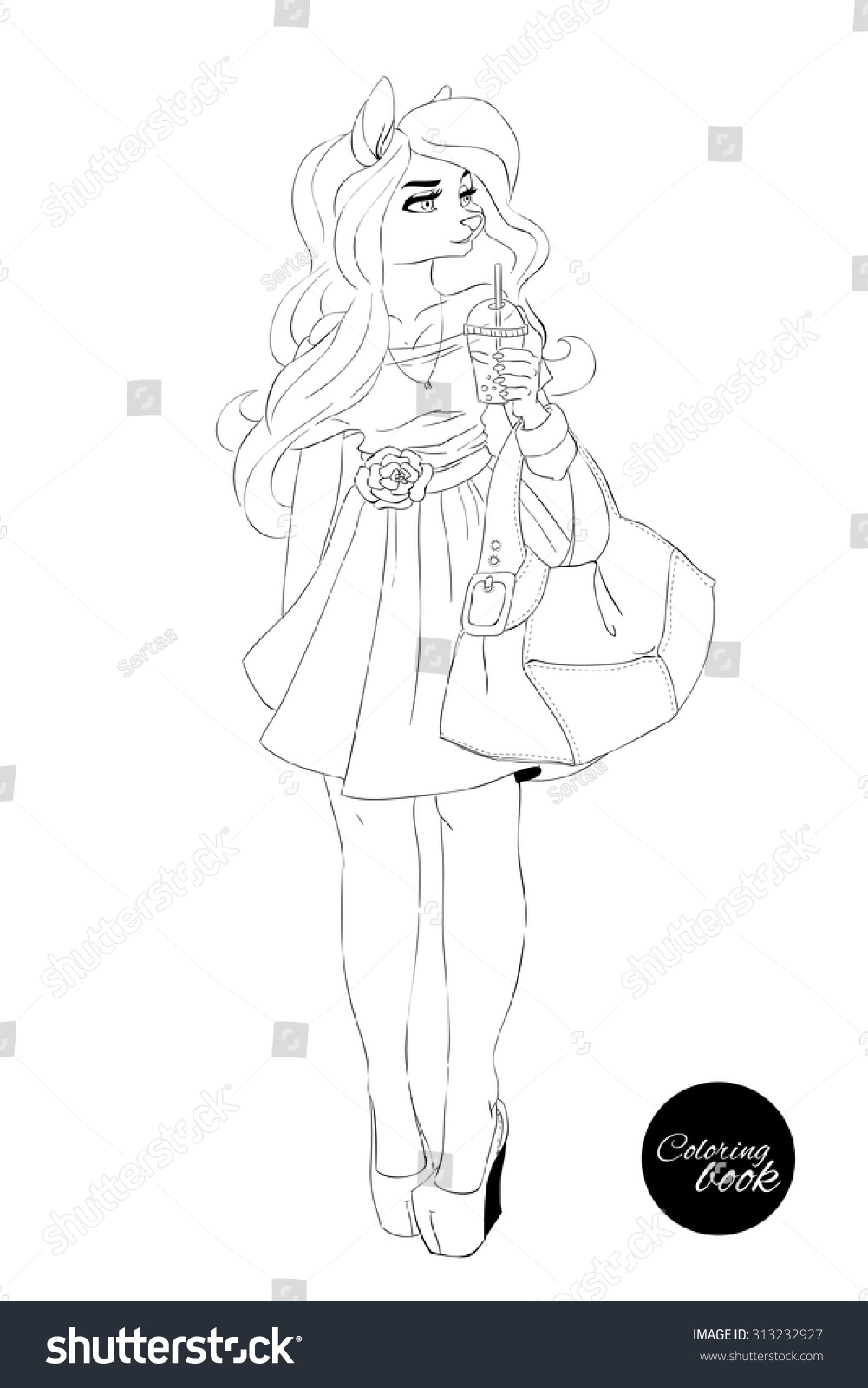 Coloring Book Girl Isolation Woman Coloring Stock Vector