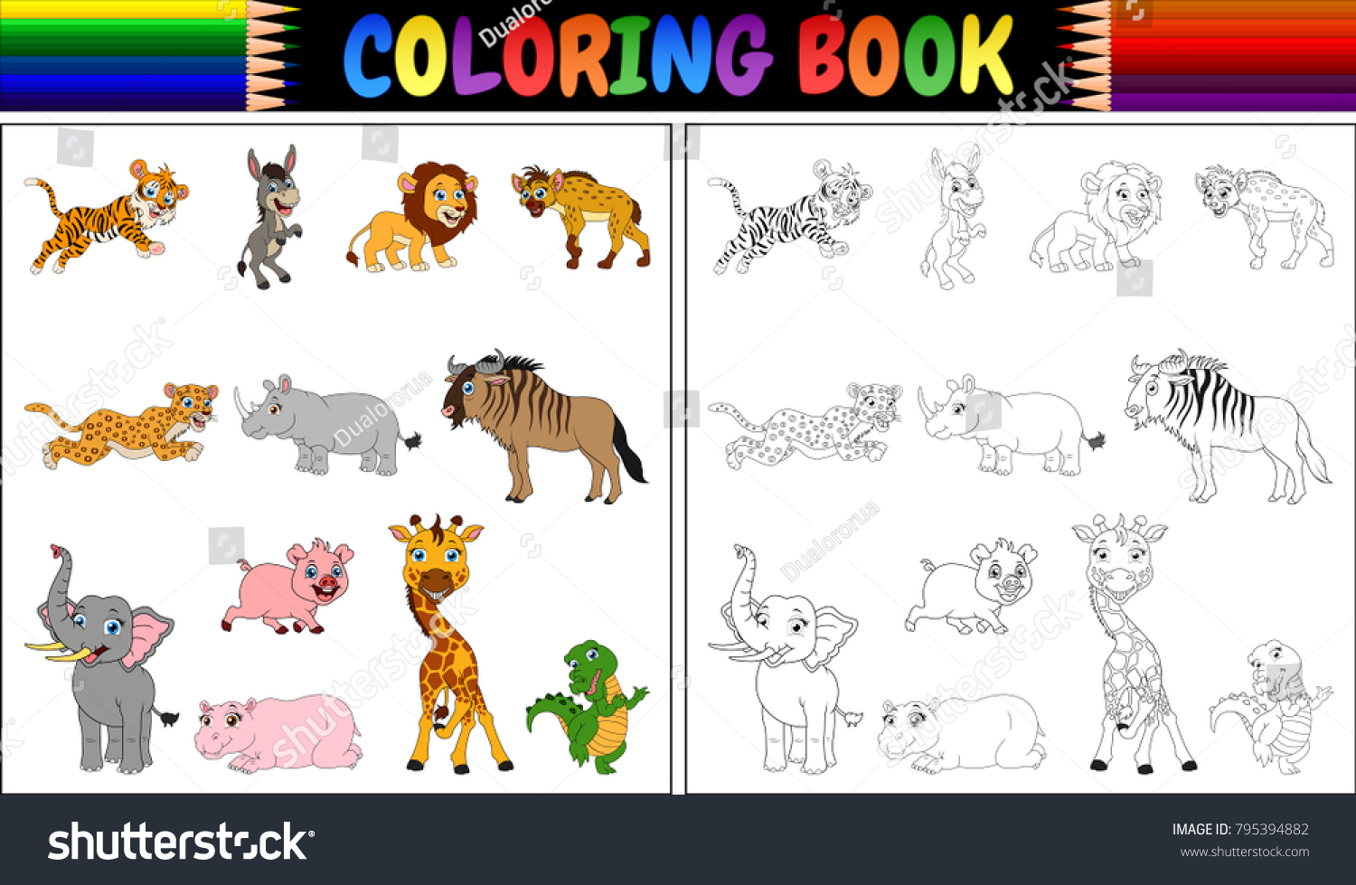 Download Coloring Book Wild Animals Collection Stock Vector Royalty Free 795394882