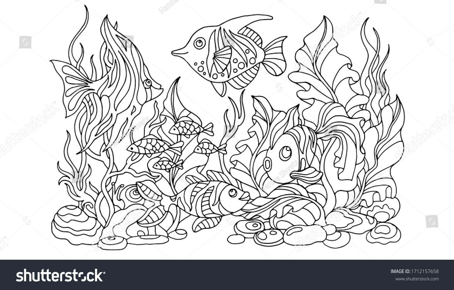 Coloring Fish Aquarium Black White Recreation Stock Vector (Royalty ...