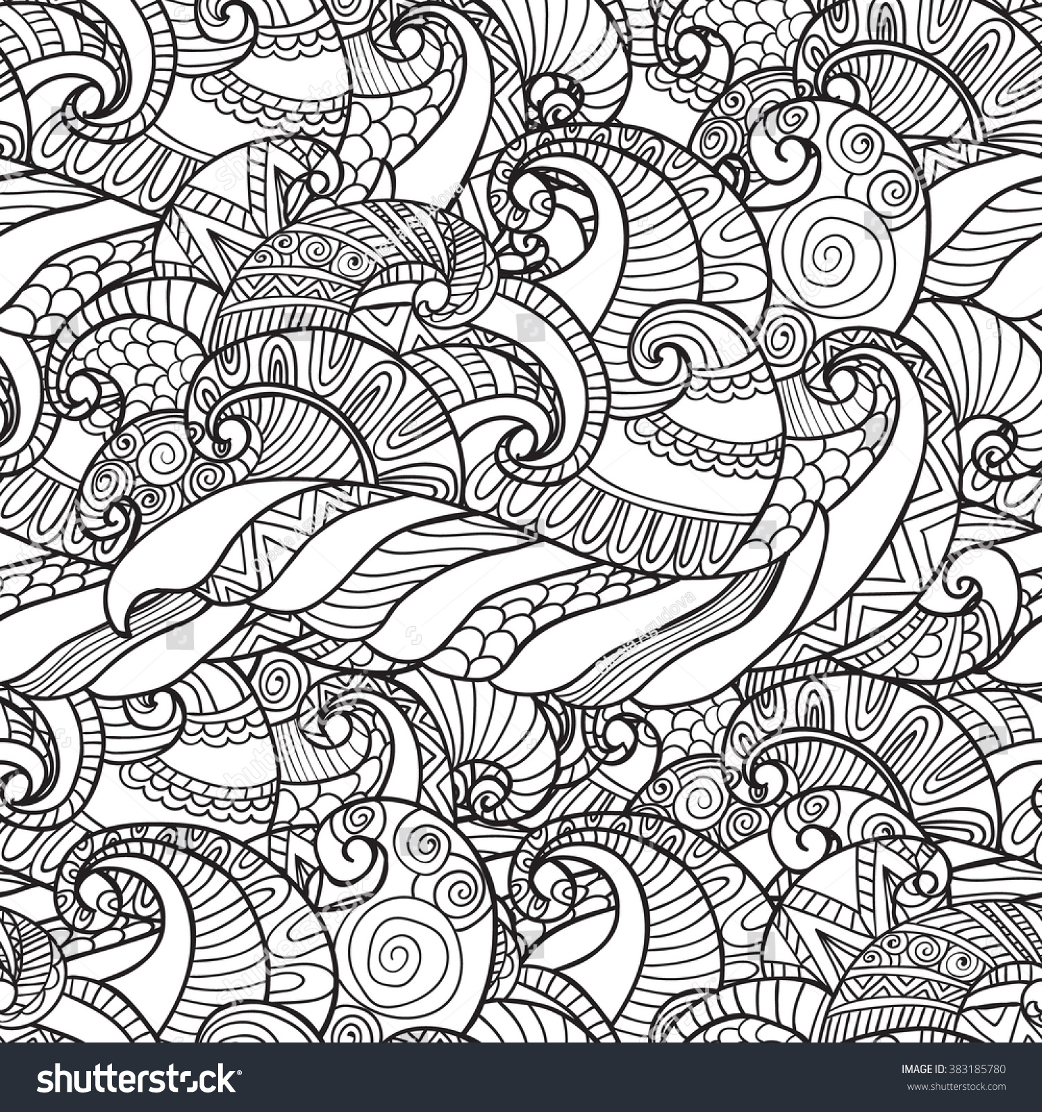 Coloring Adults Seamless Pattern Wavesvector White Stock Vector ...