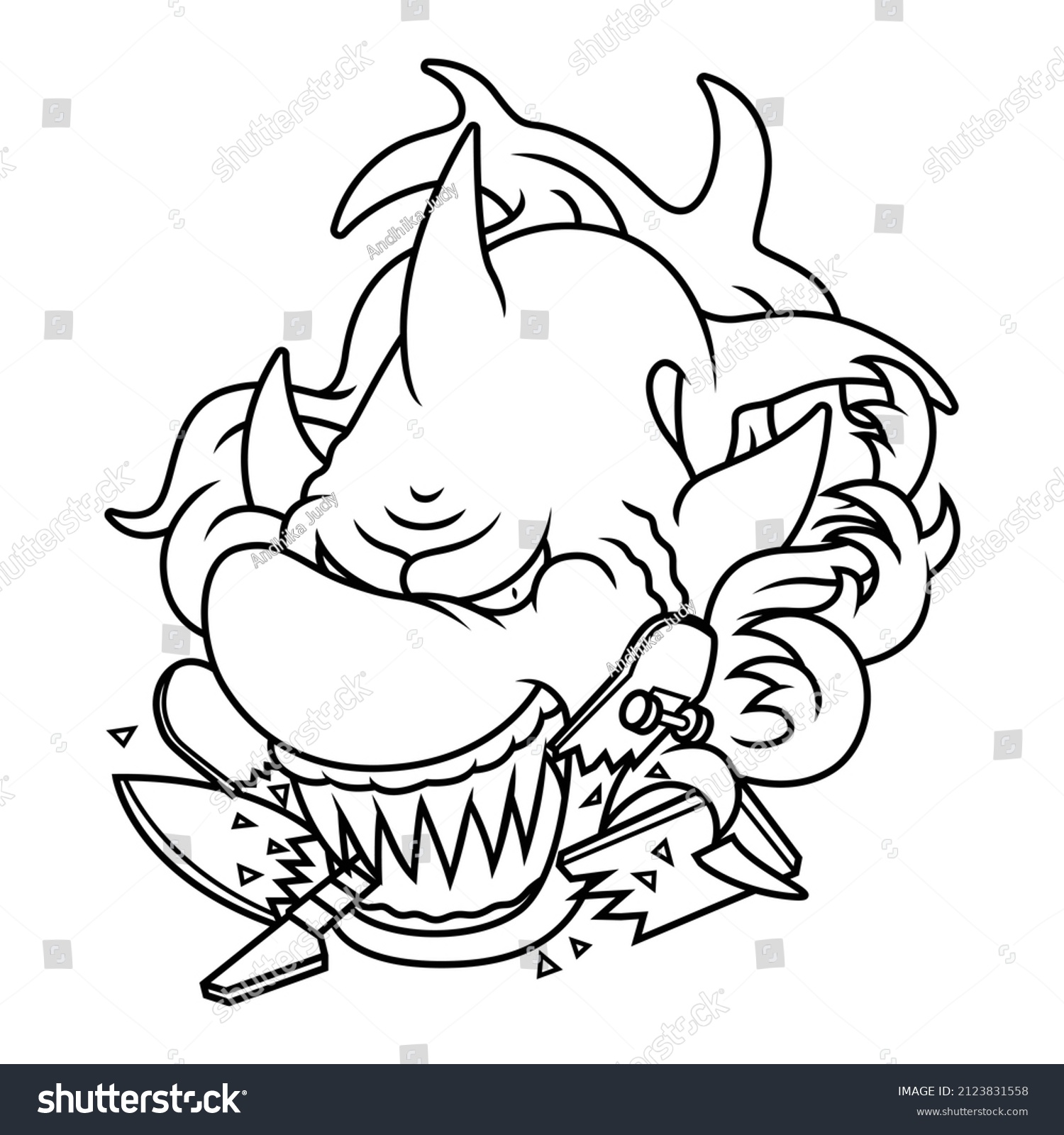 Coloring Illustration Cartoon Angry Shark Stock Vector (Royalty Free