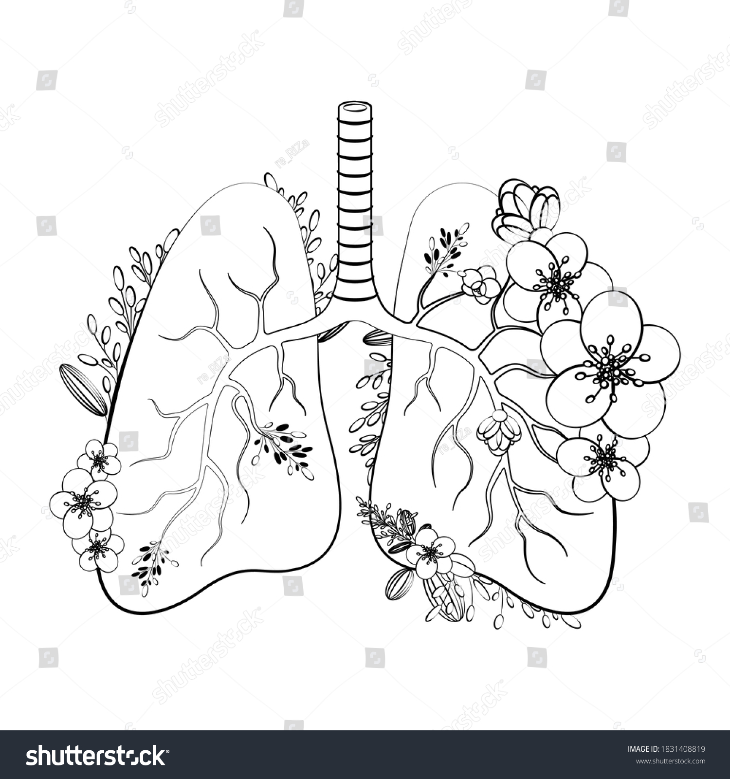 Coloring Lungs Organ People Meditative Drawing Stock Vector Royalty Free 1831408819 Shutterstock 