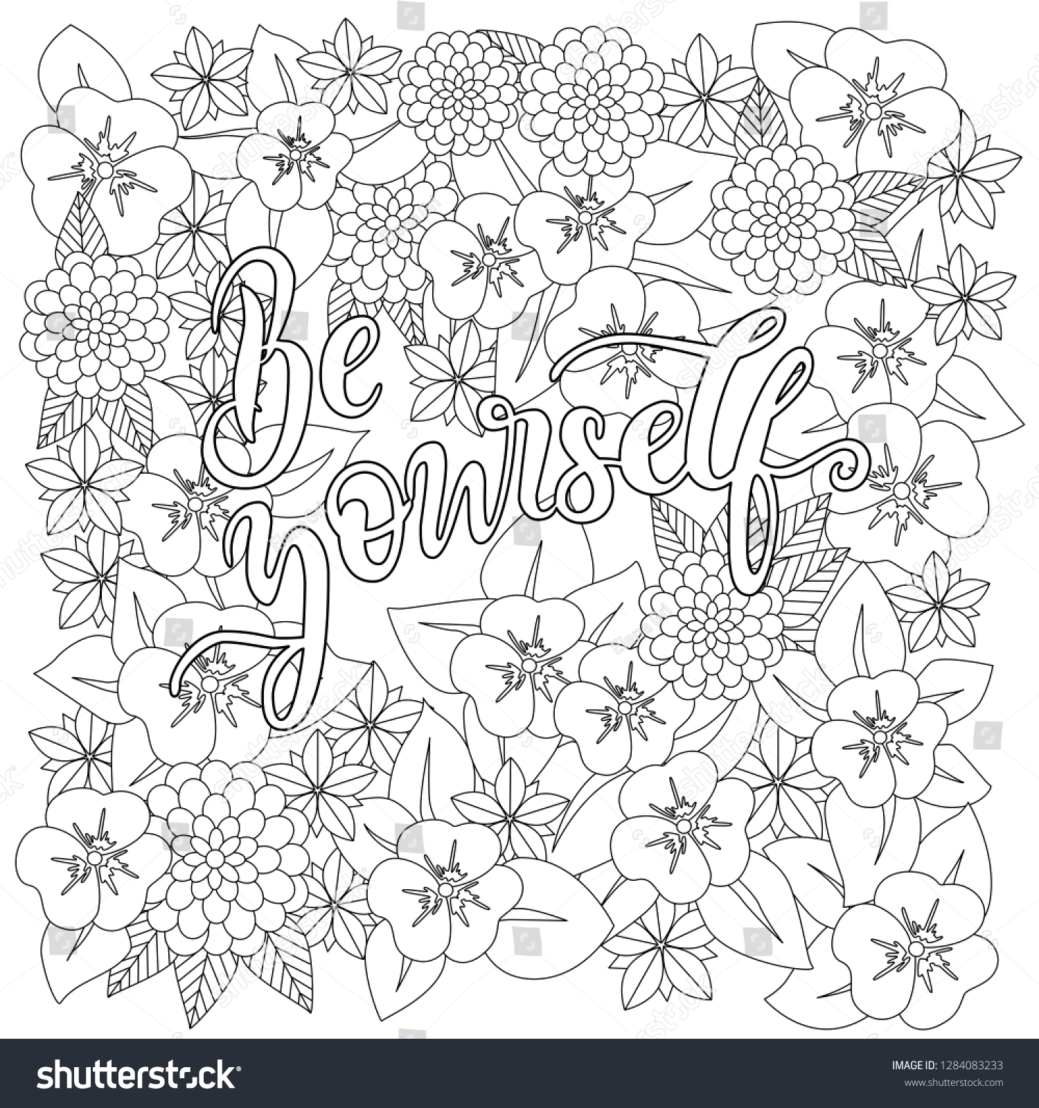 Coloring Page Be Yourself Handwritten Inscription Stock Vector Royalty Free 1284083233