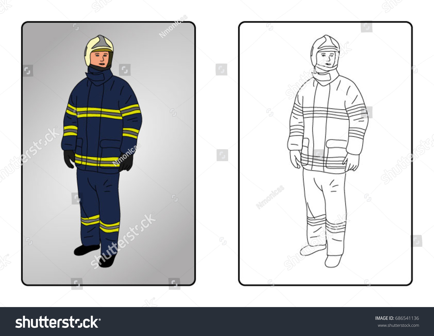 Coloring Page Book Fireman Stock Vector (Royalty Free) 686541136 ...