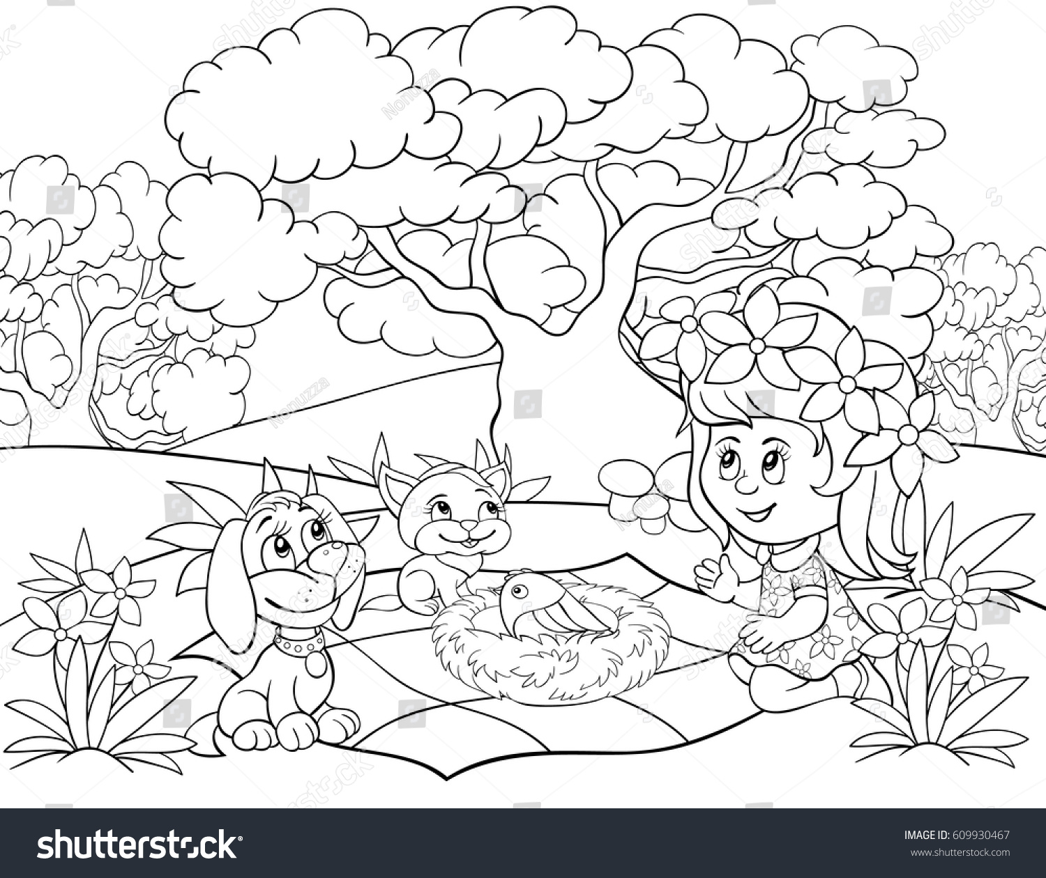 Coloring Pagebook For Children Activitycartoon StyleGirldogcat