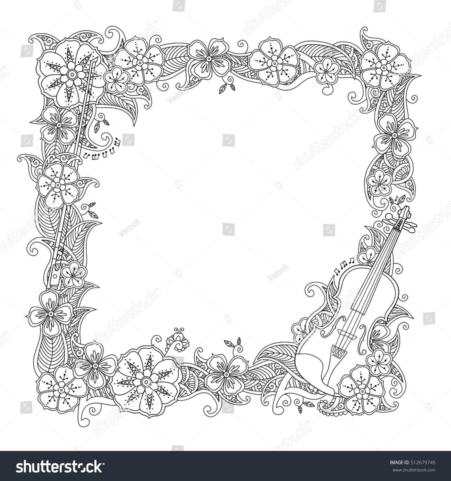 Coloring Page Border Square Frame Violin Stock Vector Royalty Free 512679745