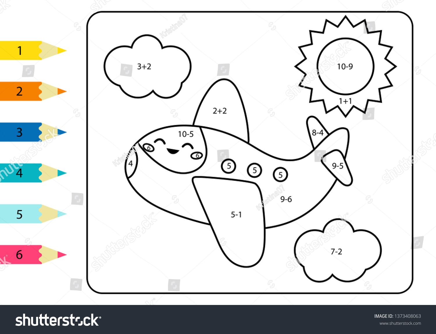 coloring page by addition subtraction numbers stock vector royalty free 1373408063