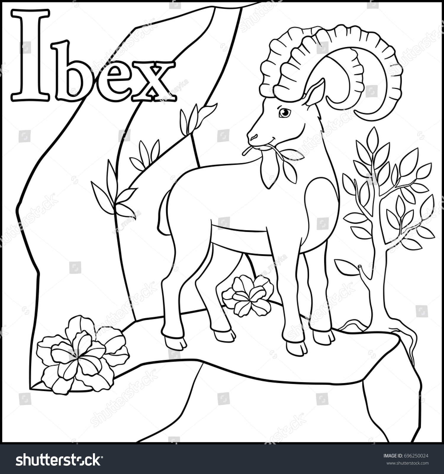 Coloring page Cartoon animals alphabet I is for Ibex