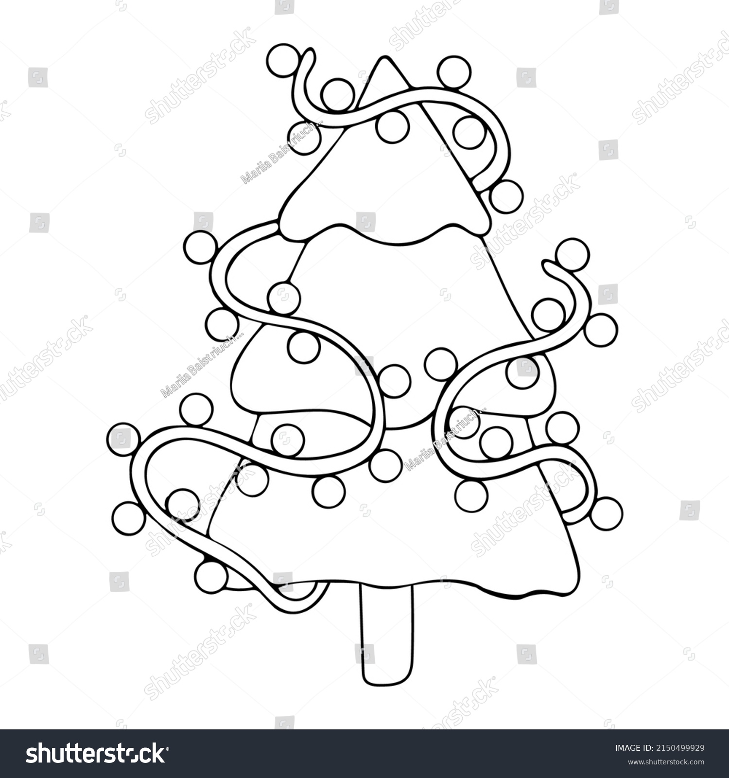 Coloring Page Christmas Tree Decorated Garlands Stock Vector (Royalty
