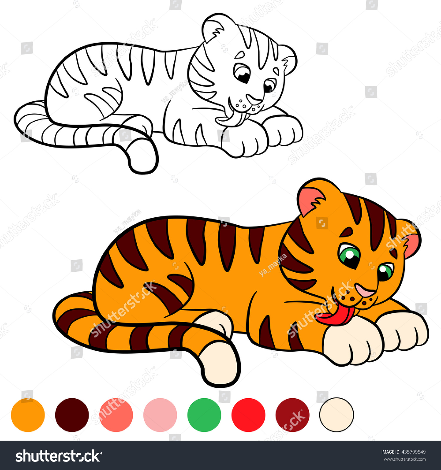Coloring Page Color Me Tiger Little Stock Vector Royalty Free 435799549