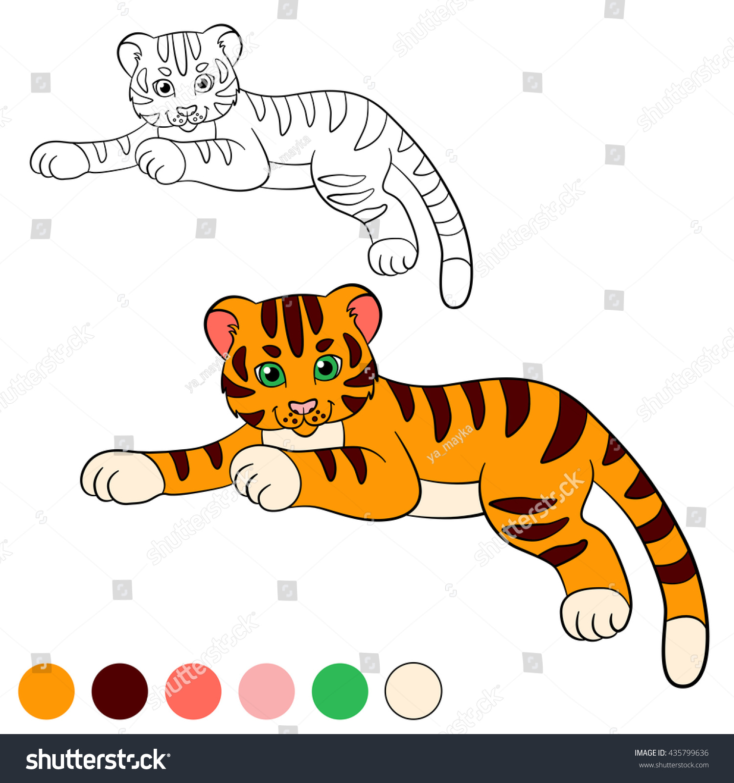 Coloring Page Color Me Tiger Little Stock Vector Royalty Free 435799636