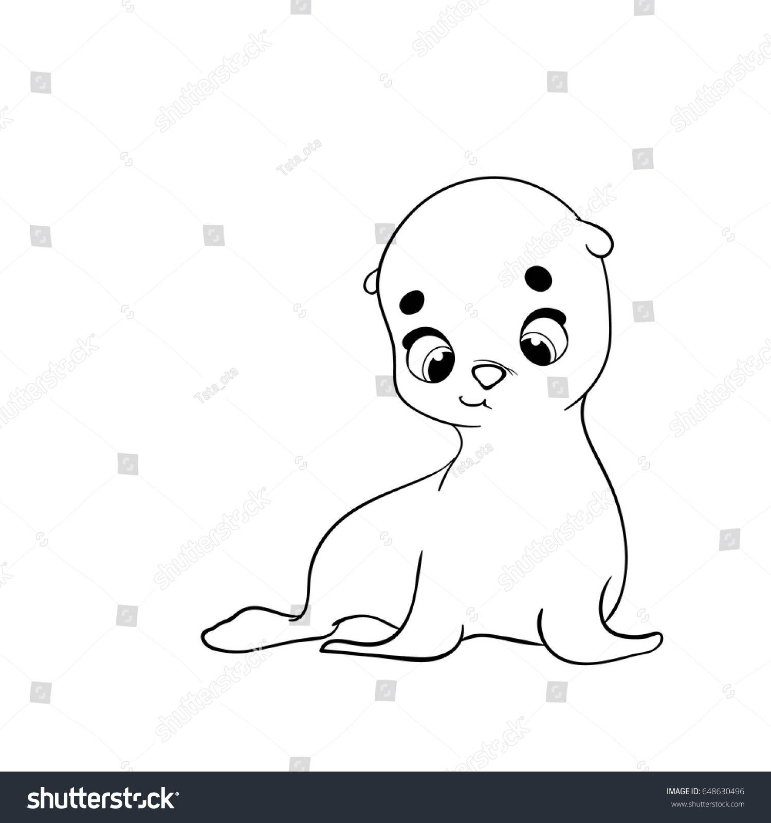 Coloring page Cute baby cartoon seal character Vector illustration