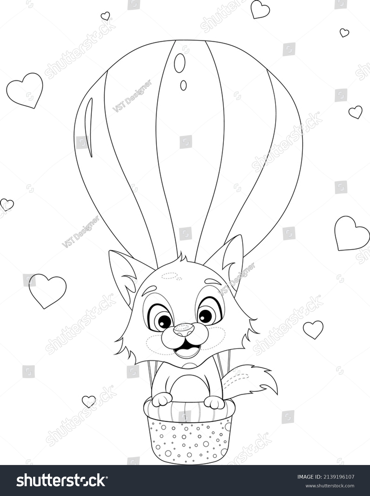 Coloring Page Cute Cartoon Fox Flying Stock Vector (Royalty Free