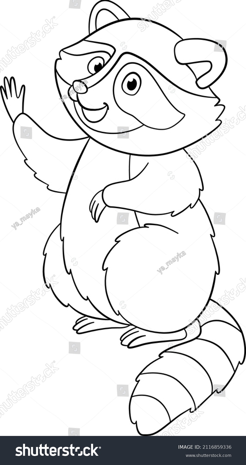 Coloring Page Cute Happy Raccoon Stands Stock Vector (Royalty Free ...