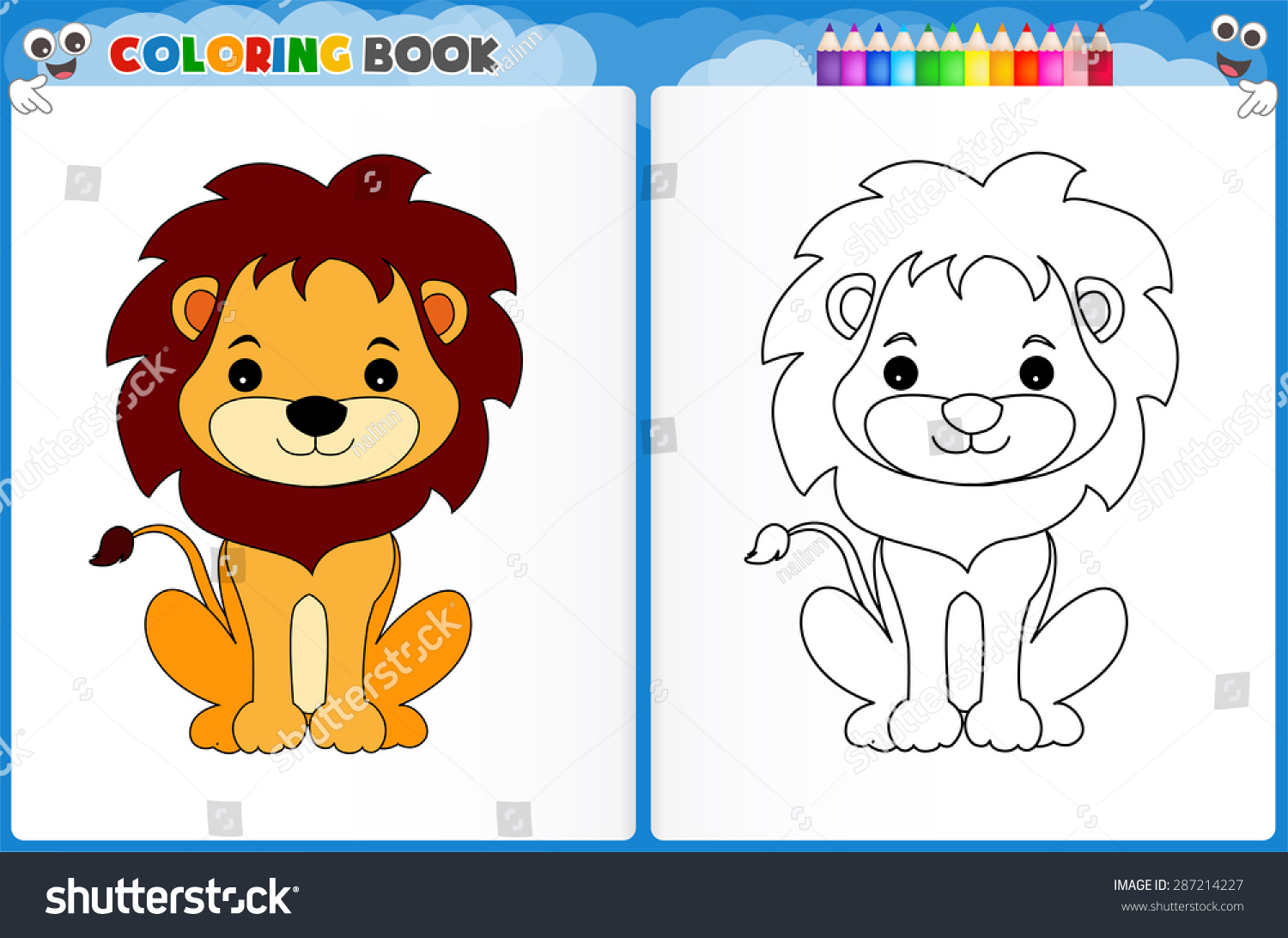 Coloring Page Cute Lion Colorful Sample Stock Vector Royalty Free ...