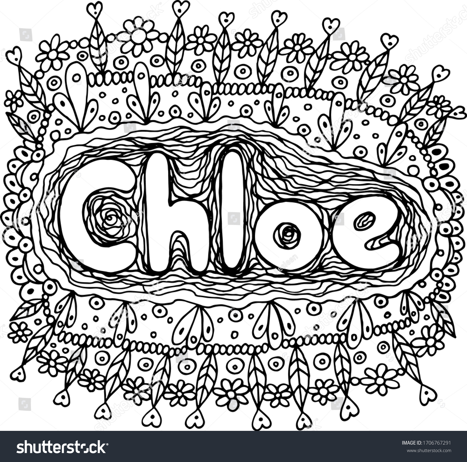 Coloring Page Adults Girls Name Chloe Stock Vector (Royalty Free ...