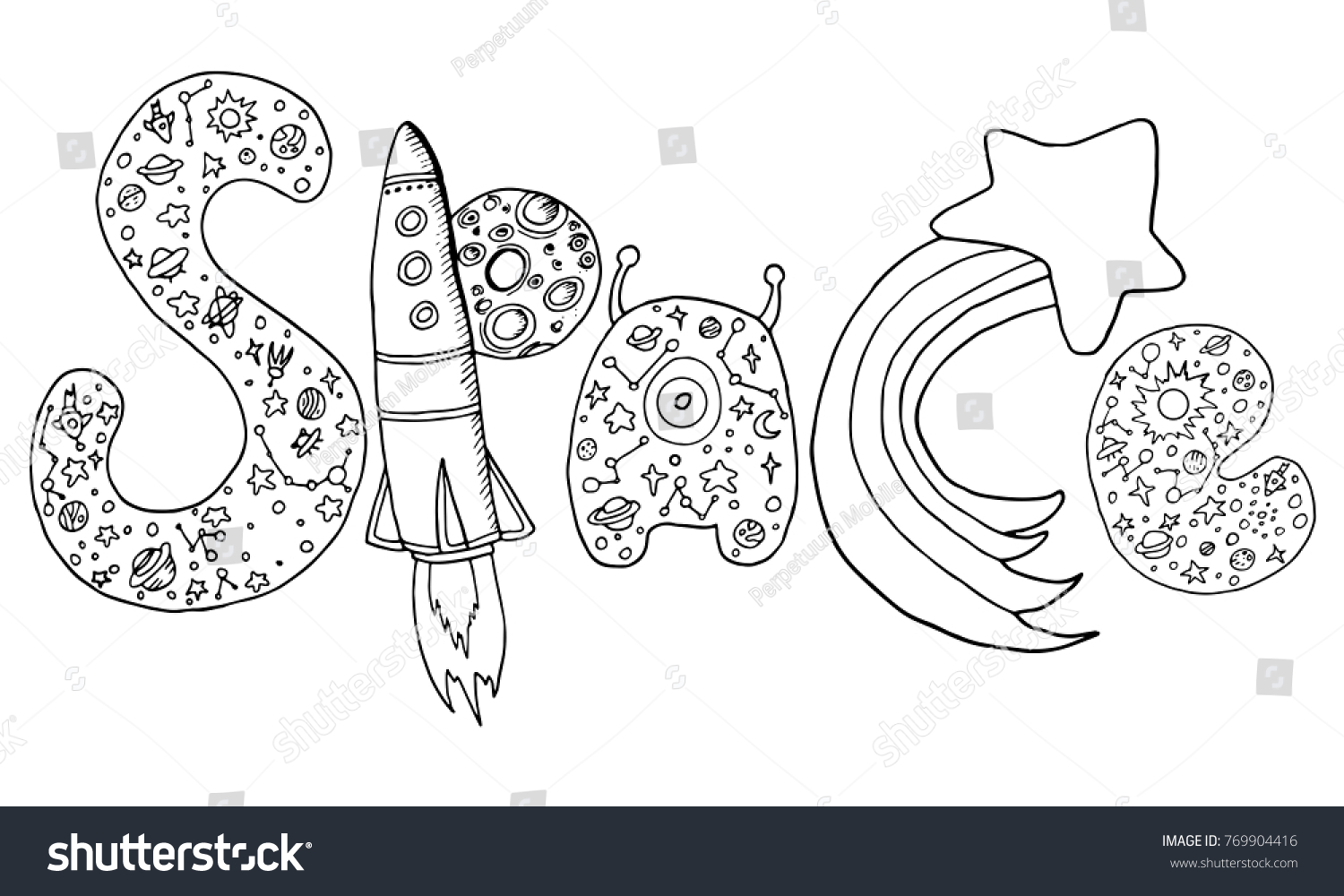 fabulous coloring page for children and adults with the word space doodle sketch style vector with coloring pages children