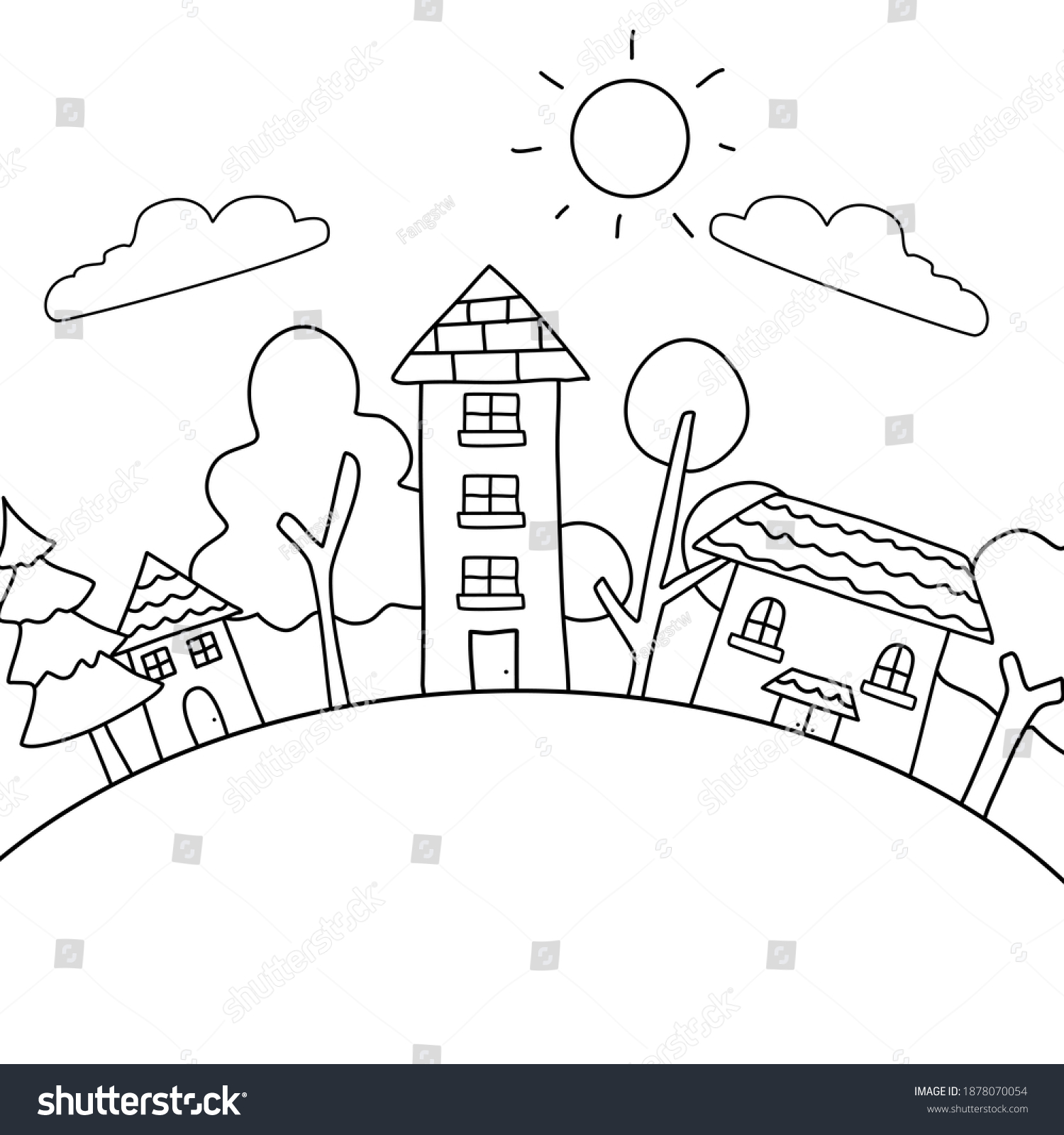 Coloring Page Kidsmall Cute Village Hand Stock Vector (Royalty Free ...