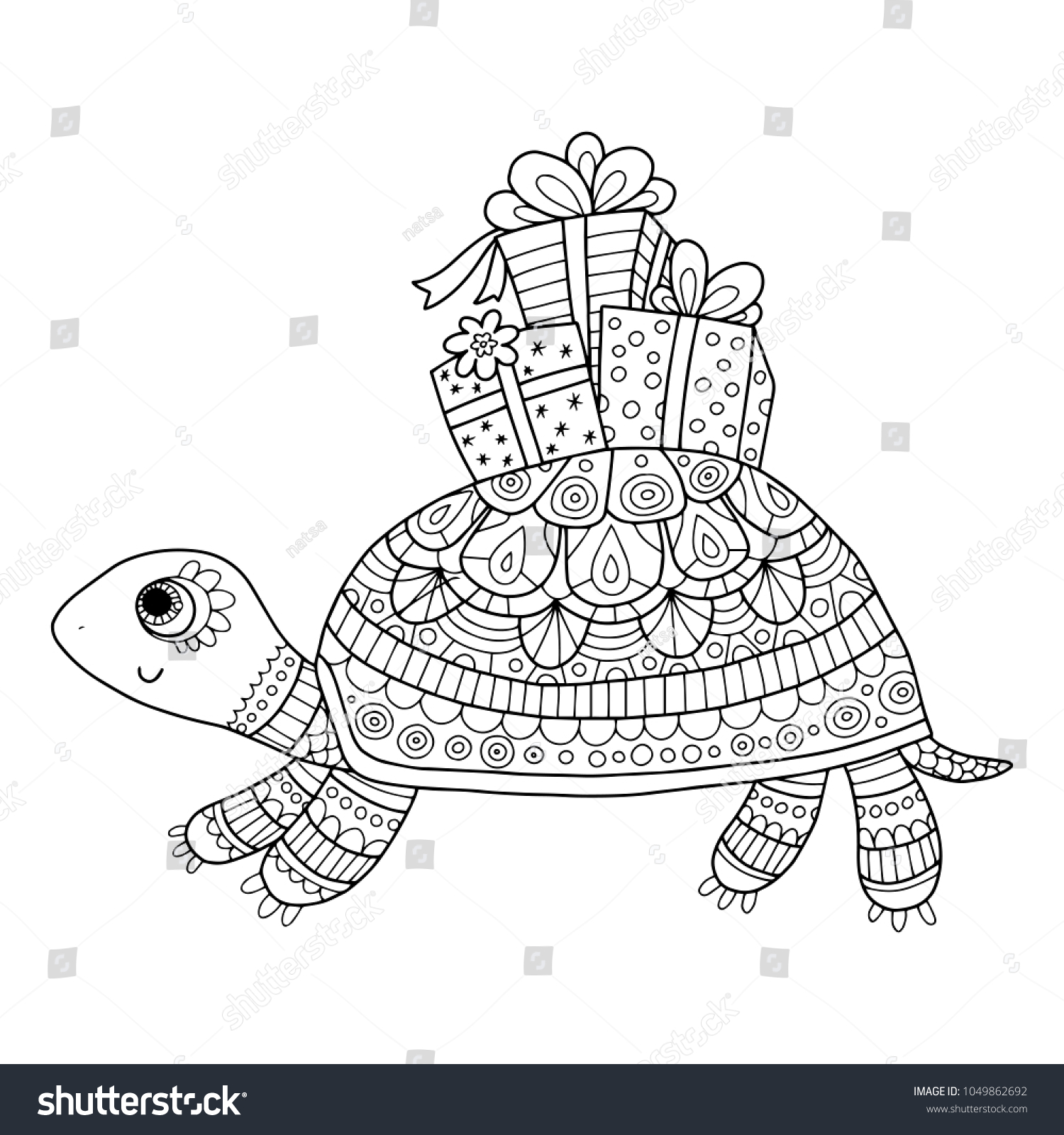 Coloring Page Kids Adults Decorative Turtle Stock Vector Royalty