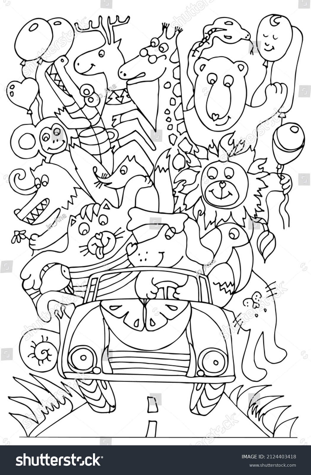 Coloring Page Kids Animal Ride By Stock Vector (Royalty Free ...