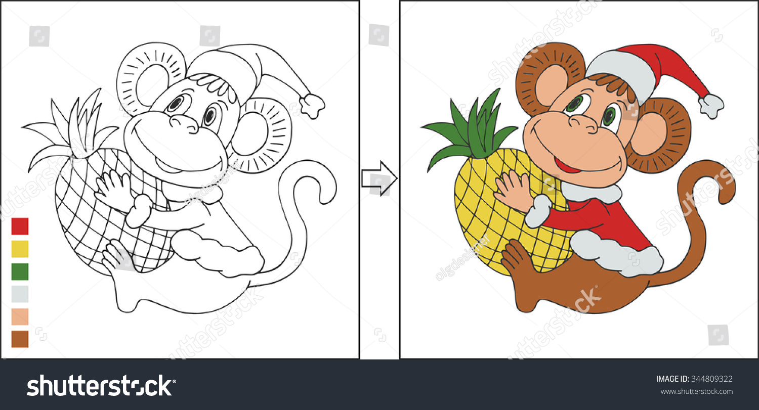 Coloring Page Kids Cartoon Monkey Santa Stock Vector Royalty Free 344809322