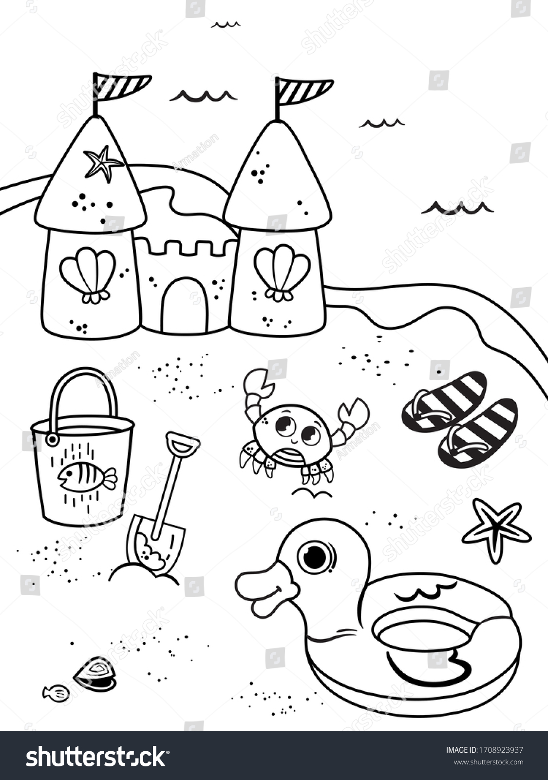 SVG of Coloring Page For Kids In Beach Theme. Vector Illustration. svg