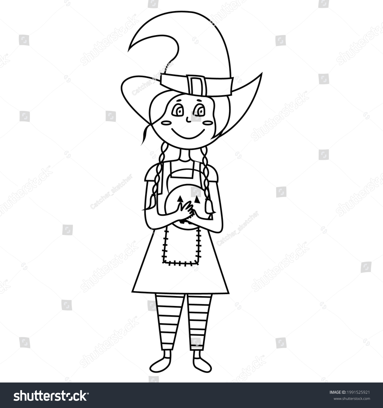 Coloring Page Halloween Kid Girl Character Stock Vector (Royalty Free ...