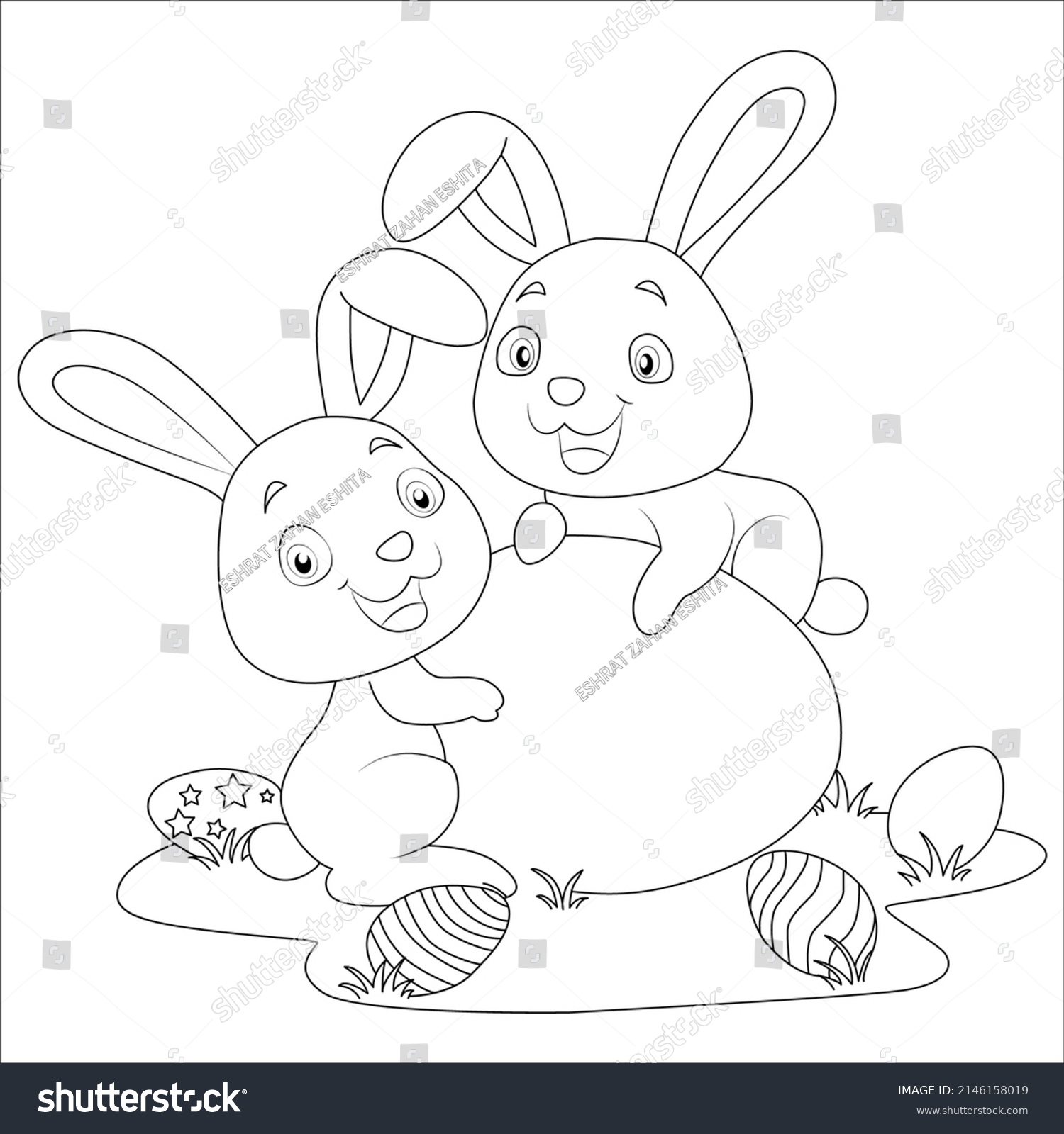 Coloring Page Happy Easter Black White Stock Vector (Royalty Free ...