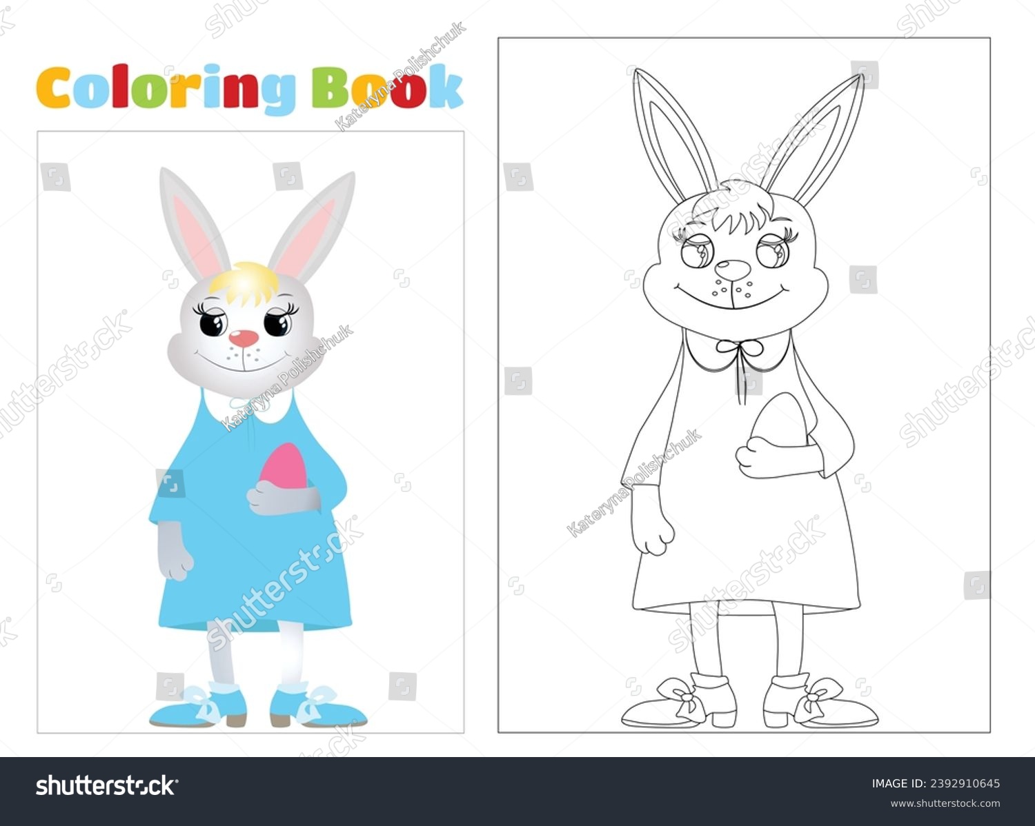 SVG of Coloring page. Happy Easter bunnies smiles happily. Vector illustration of a cartoon bunny  for easter cards.  svg