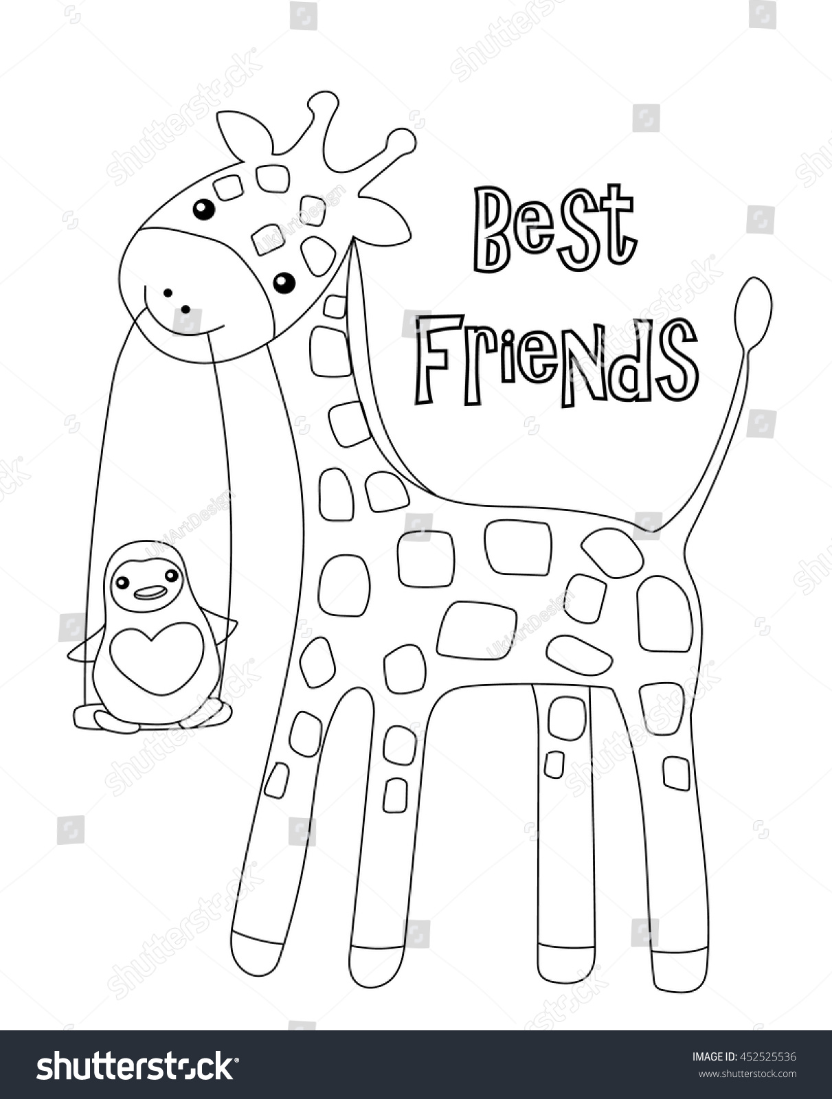 Coloring Page Little Cute Giraffe His Stock Vector Royalty Free ...