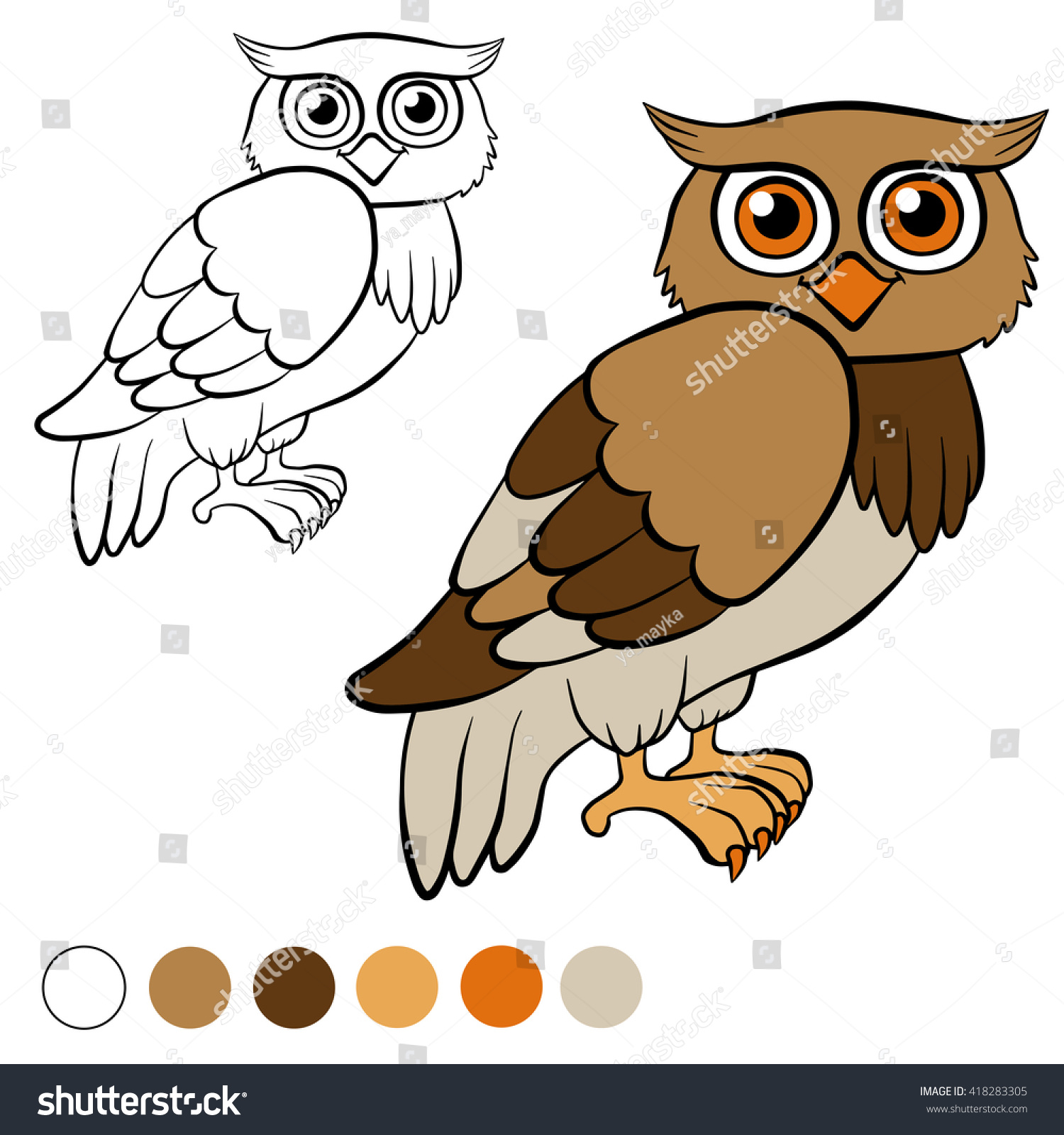 Coloring Page Little Cute Owl Stock Vector (Royalty Free) 418283305 ...