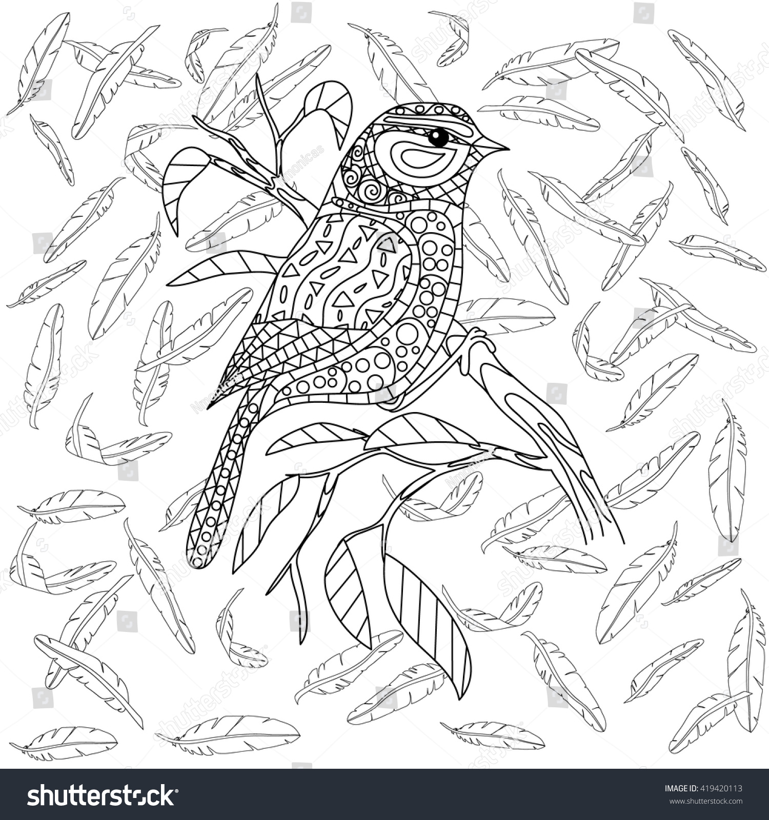 Coloring Page Mandala Bird Adult Feather Stock Vector Royalty ...