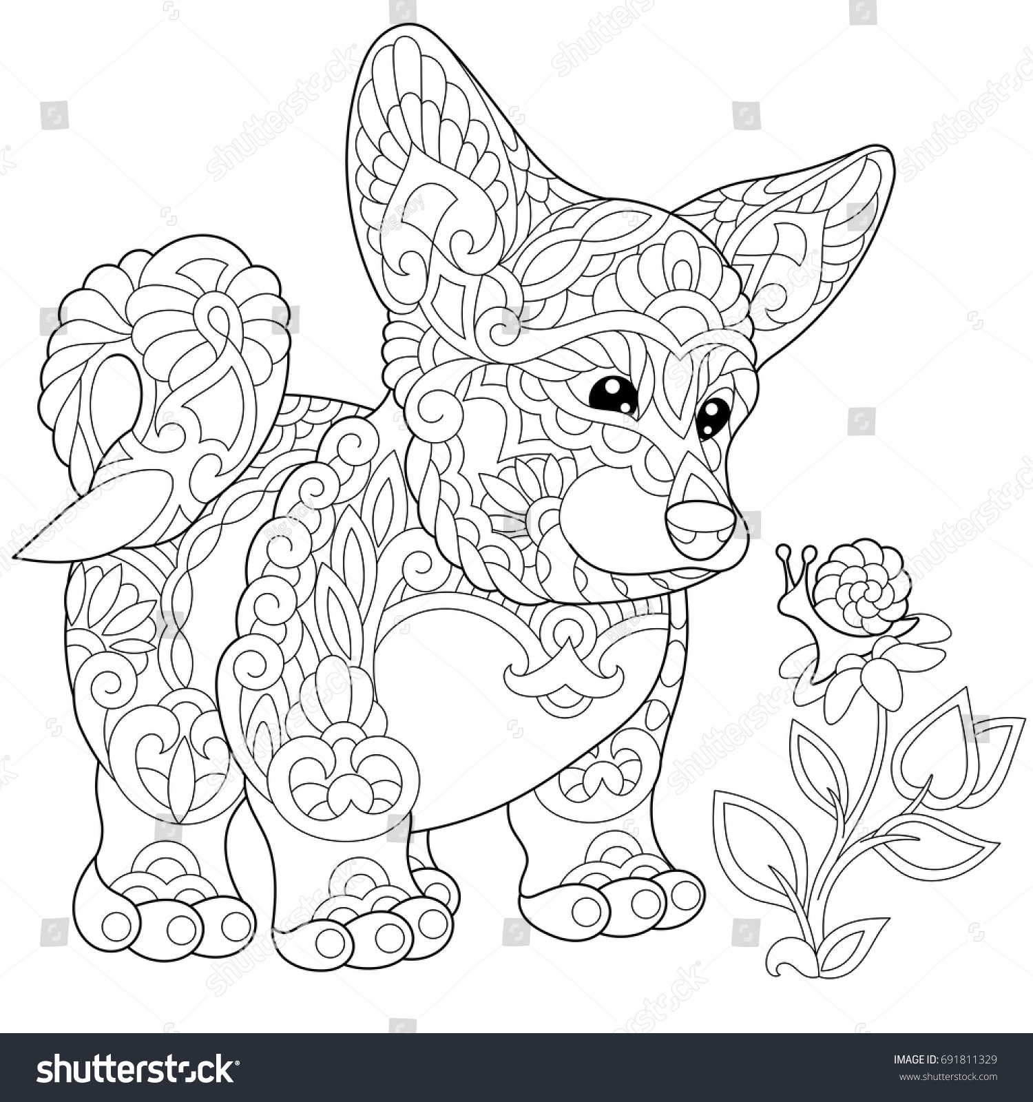 Download Coloring Page Cardigan Welsh Corgi Puppy Stock Vector 691811329 - Shutterstock