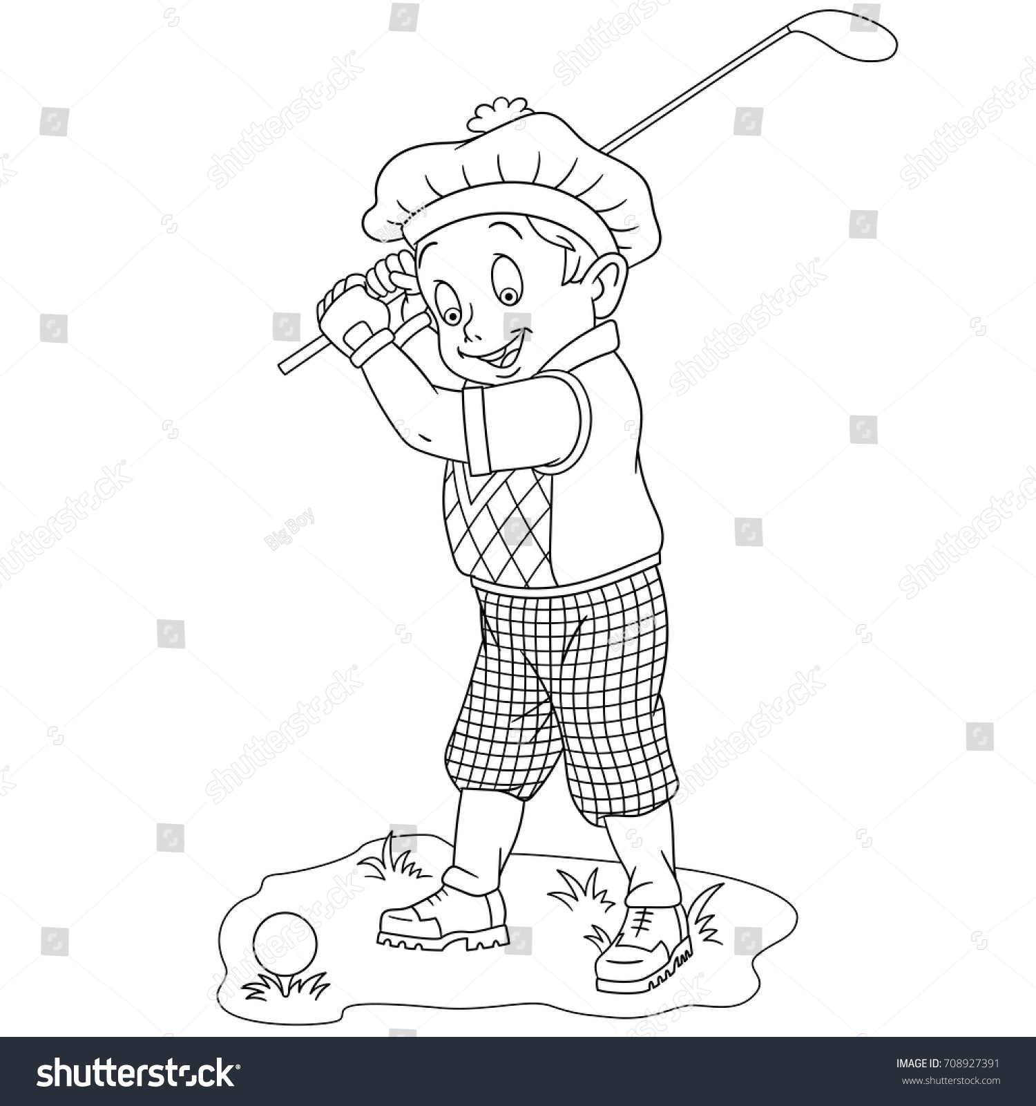 Coloring Page Cartoon Golfer Golf Player Stock Vector 708927391