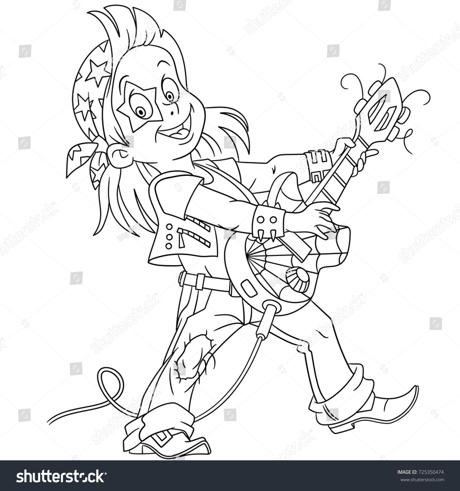 Coloring Page Cartoon Guitarist Rock Roll Stock Vector (Royalty Free